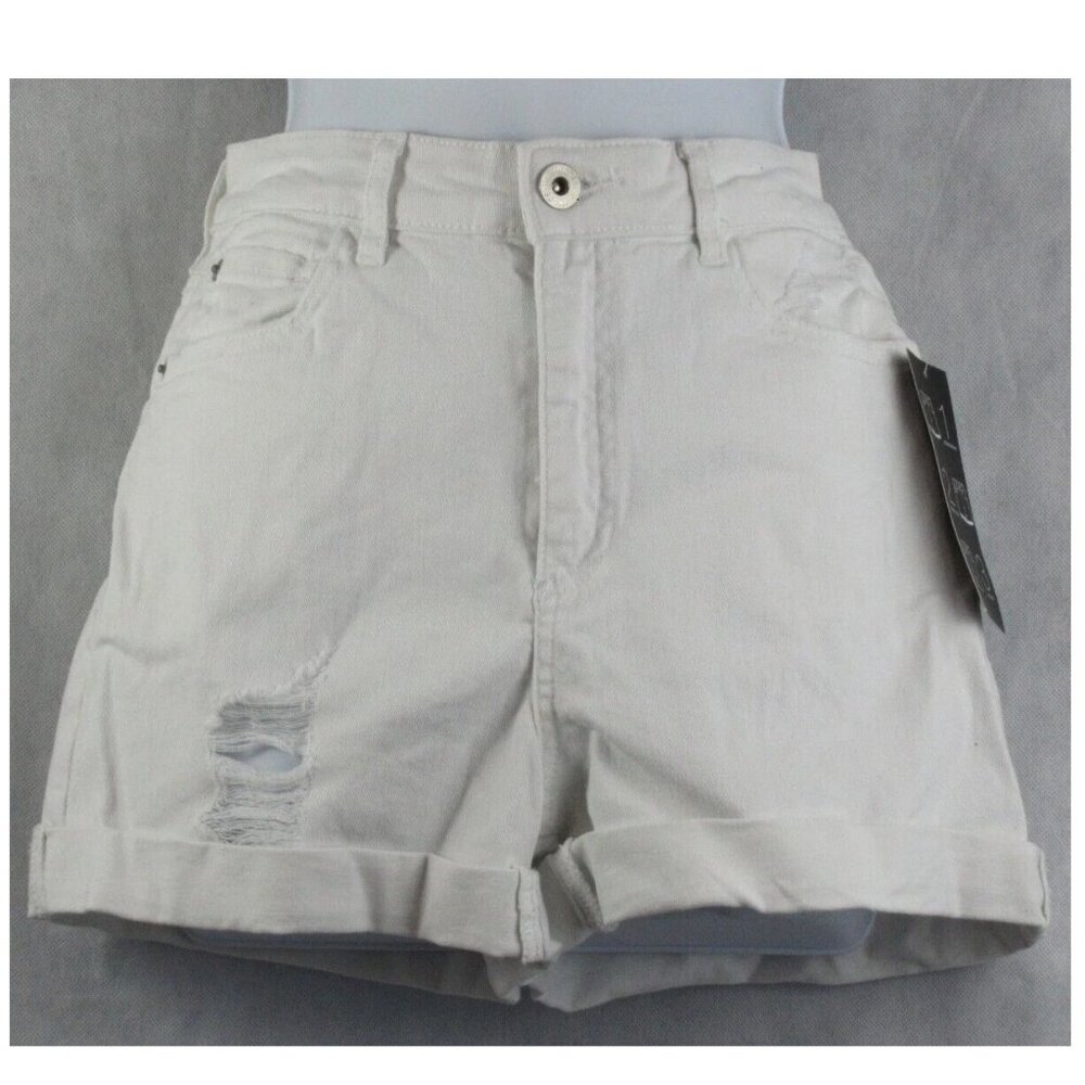 INC Women's 98% Cotton Distressed Ripped Denim Shorts, White, Size 2 / 26 Waist
